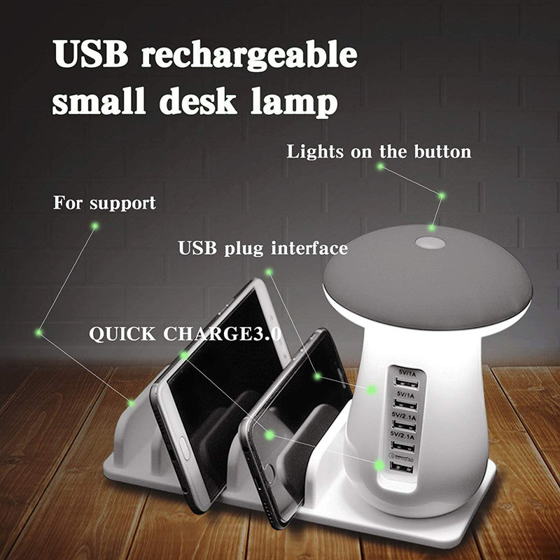 2 In 1 Multifunction Mushroom Lamp LED Lamp Holder USB Charger Home Office Supplies