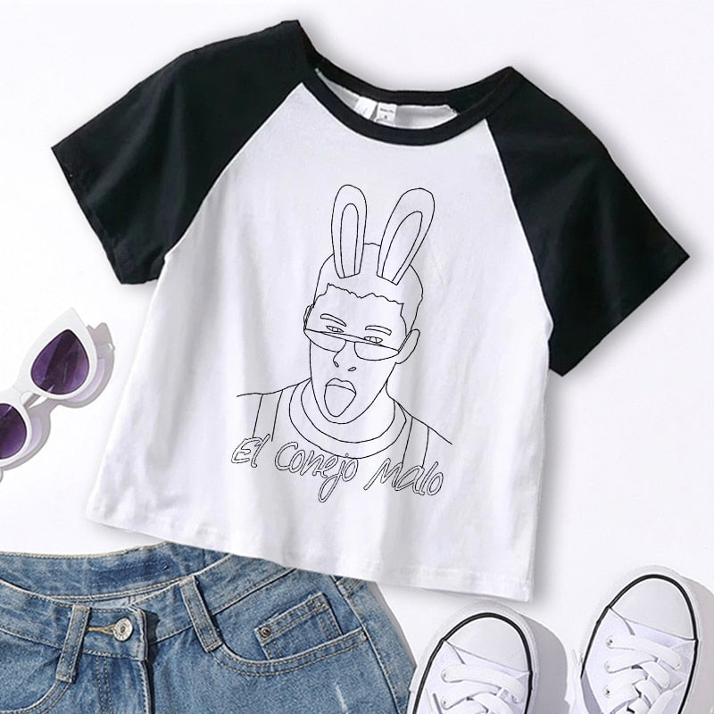 Bad Bunny Y2K T Shirt Women Kawaii Summer Tops Grunge Cartoon T-shirt Hip Hop Harajuku Streetwear Casual Short Sleeve Tee Shirt